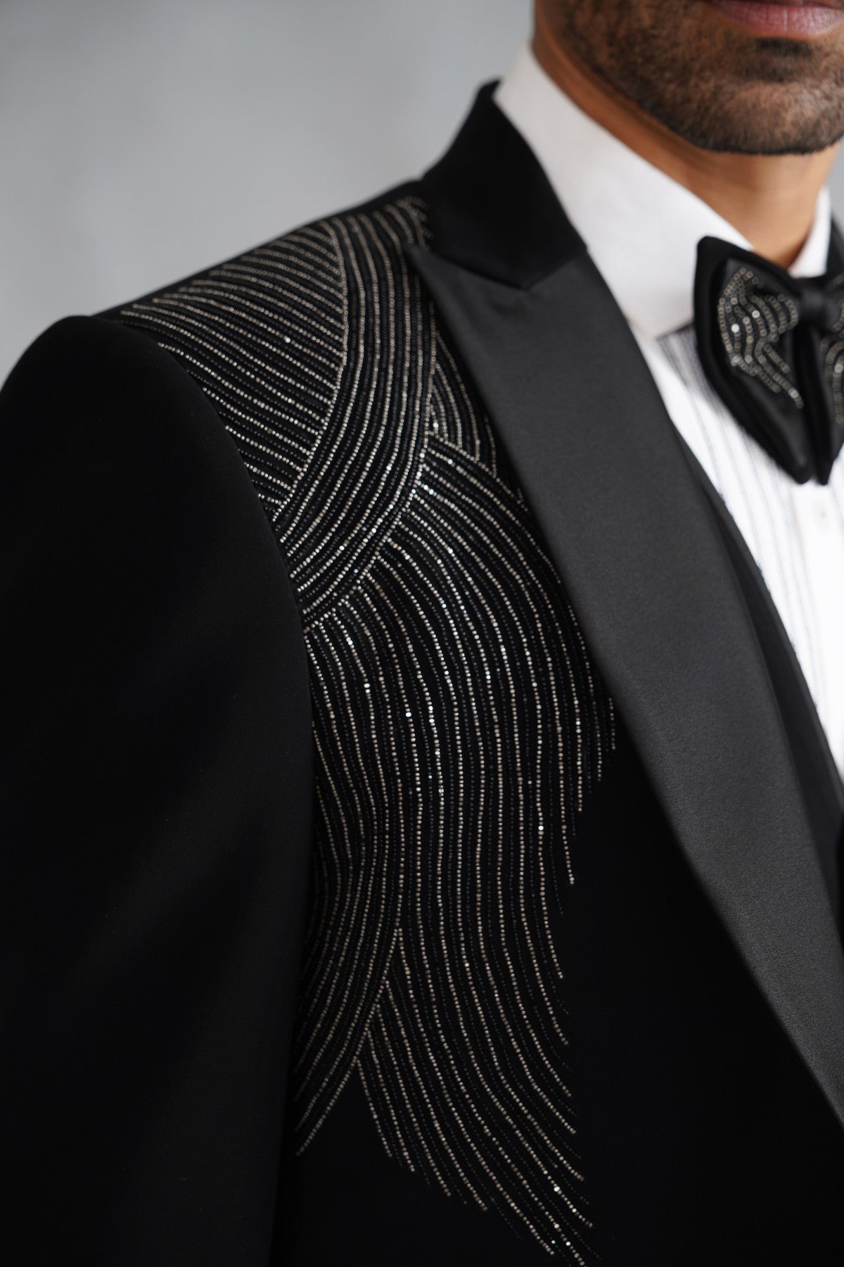 Black Hand Embroidered Tuxedo on Suiting Fabric