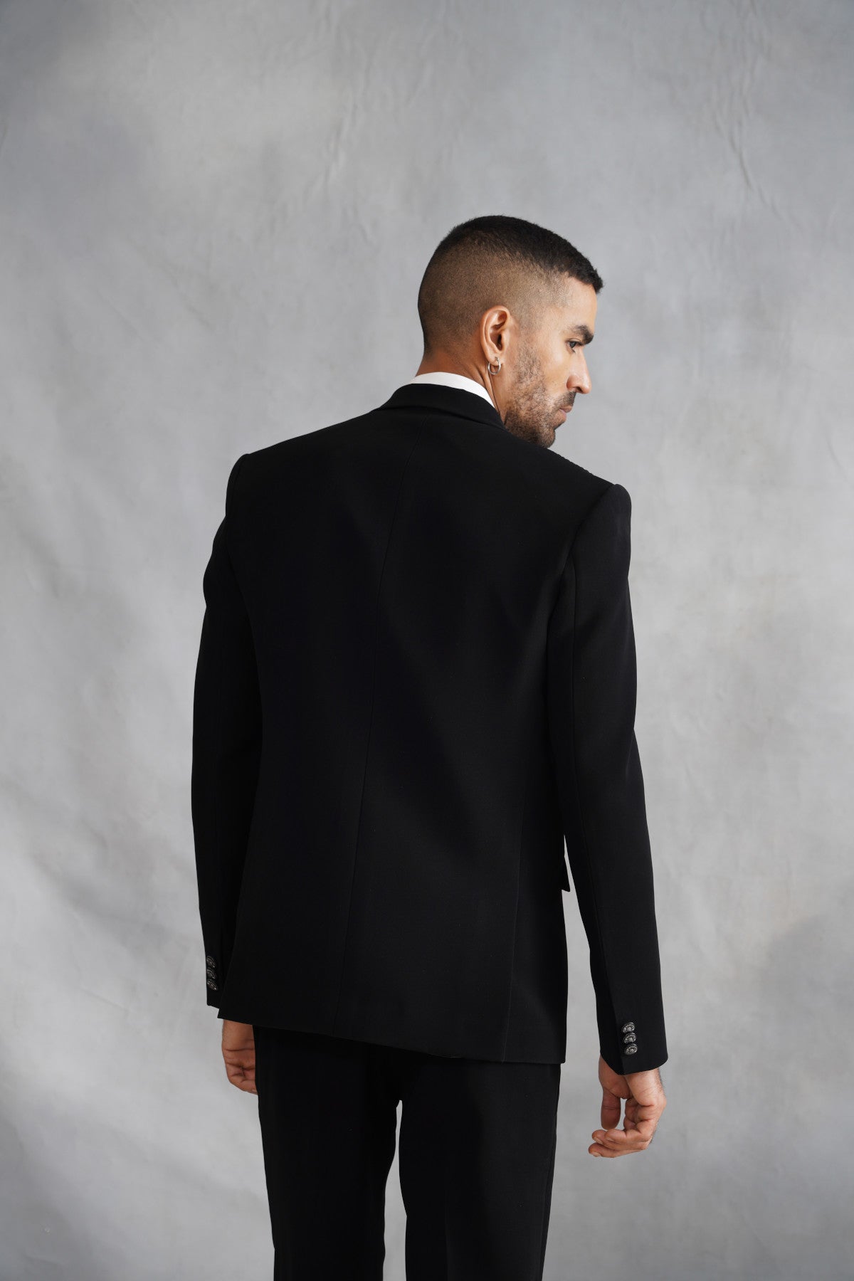 Black Hand Embroidered Tuxedo on Suiting Fabric