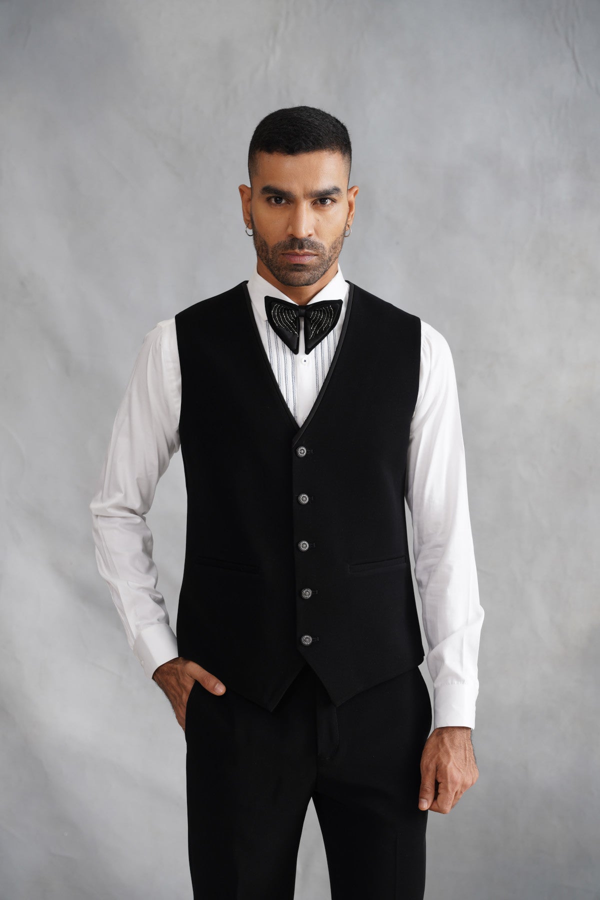 Black Hand Embroidered Tuxedo on Suiting Fabric