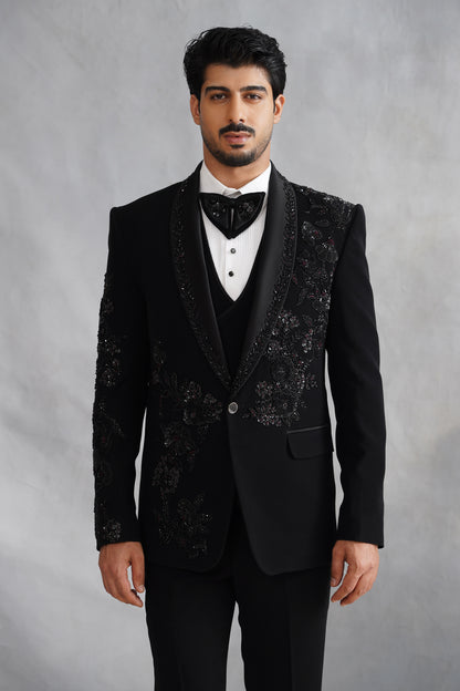Black Hand Embroidered Tuxedo on Italian Fabric