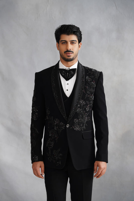 Black Tuxedo with Tone-on-Tone Floral Beadwork