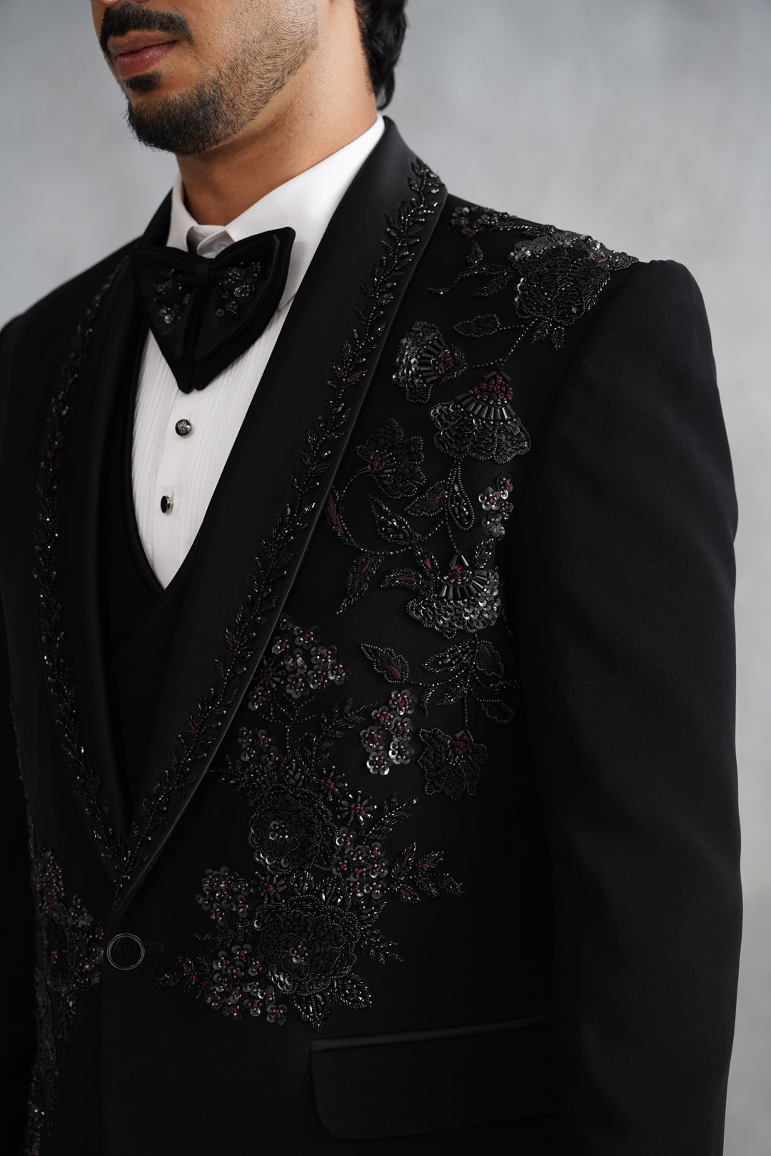 Black Hand Embroidered Tuxedo on Italian Fabric