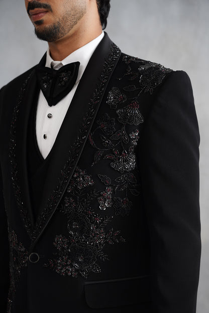 Black Hand Embroidered Tuxedo on Italian Fabric