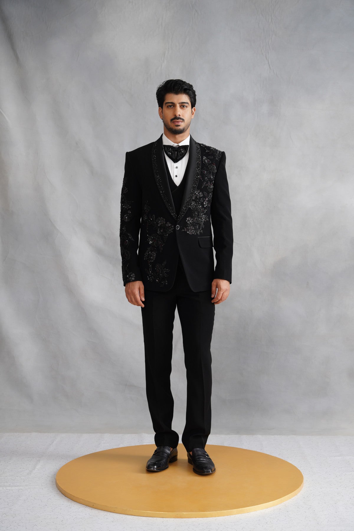 Black Tuxedo with Tone-on-Tone Floral Beadwork