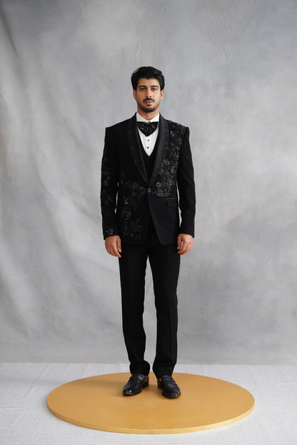 Black Tuxedo with Tone-on-Tone Floral Beadwork