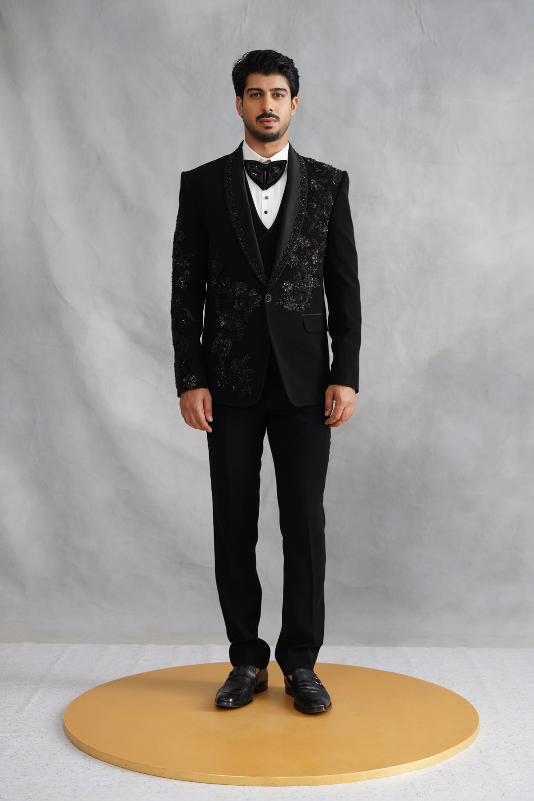 Black Hand Embroidered Tuxedo on Italian Fabric