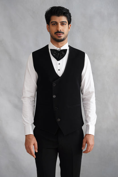 Black Hand Embroidered Tuxedo on Italian Fabric