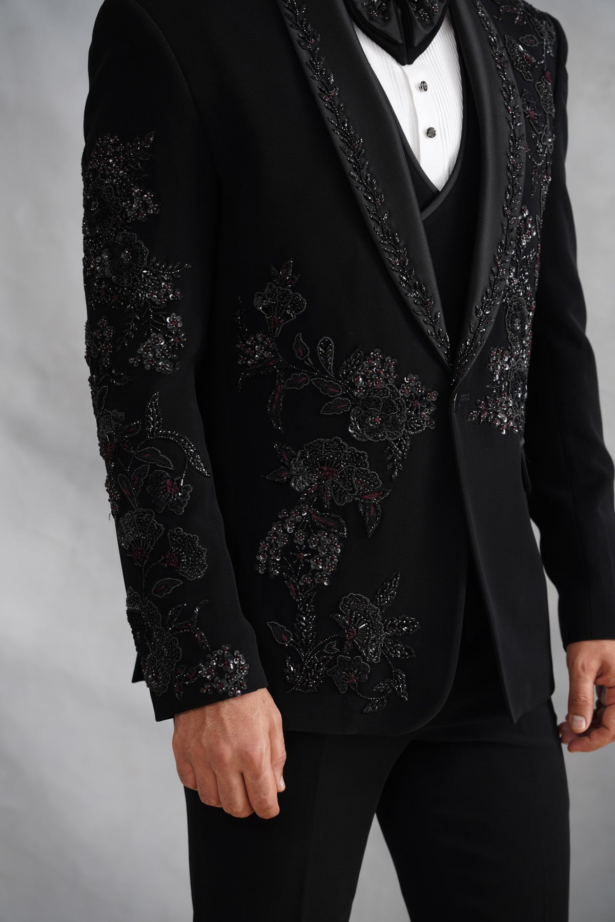 Black Tuxedo with Tone-on-Tone Floral Beadwork