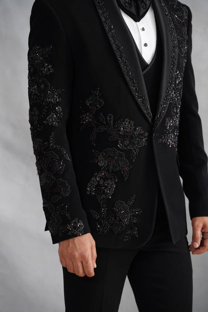 Black Tuxedo with Tone-on-Tone Floral Beadwork