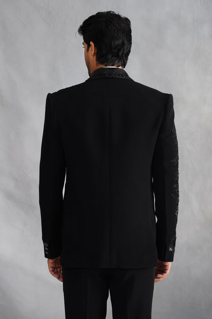 Black Hand Embroidered Tuxedo on Italian Fabric