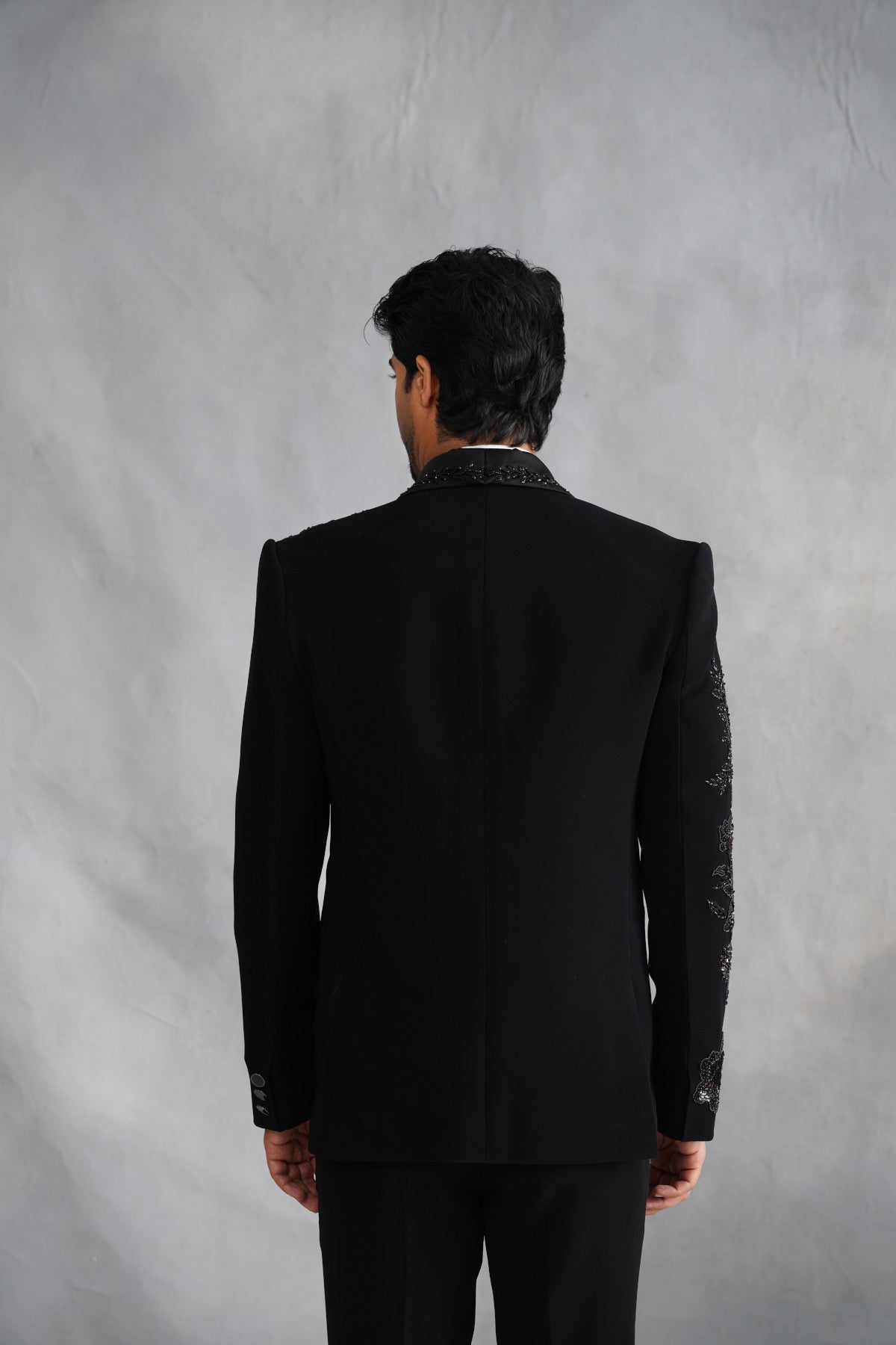 Black Tuxedo with Tone-on-Tone Floral Beadwork