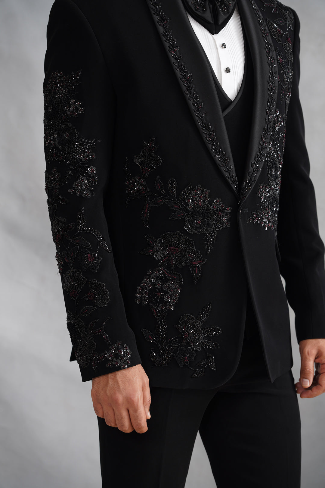 Black Hand Embroidered Tuxedo on Italian Fabric