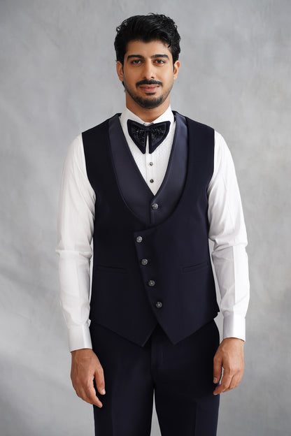 Navy Blue Hand Embroidered Tuxedo on Italian Fabric