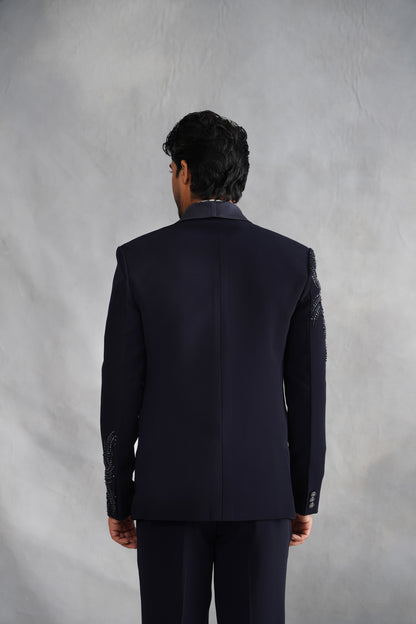 Navy Blue Tuxedo with Abstract Swirling Beadwork