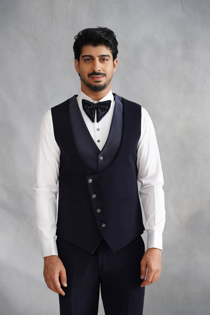Navy Blue Tuxedo with Abstract Swirling Beadwork