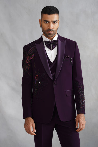 Purple Hand Embroidered Tuxedo on Italian Fabric