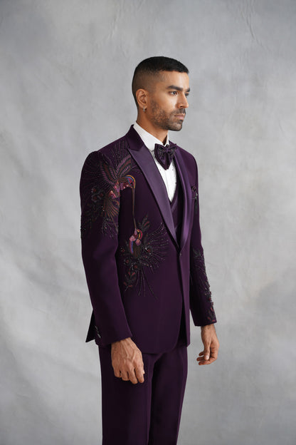 Purple Tuxedo with Botanical & Avian Embroidery