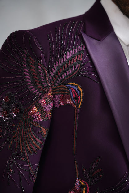 Purple Hand Embroidered Tuxedo on Italian Fabric
