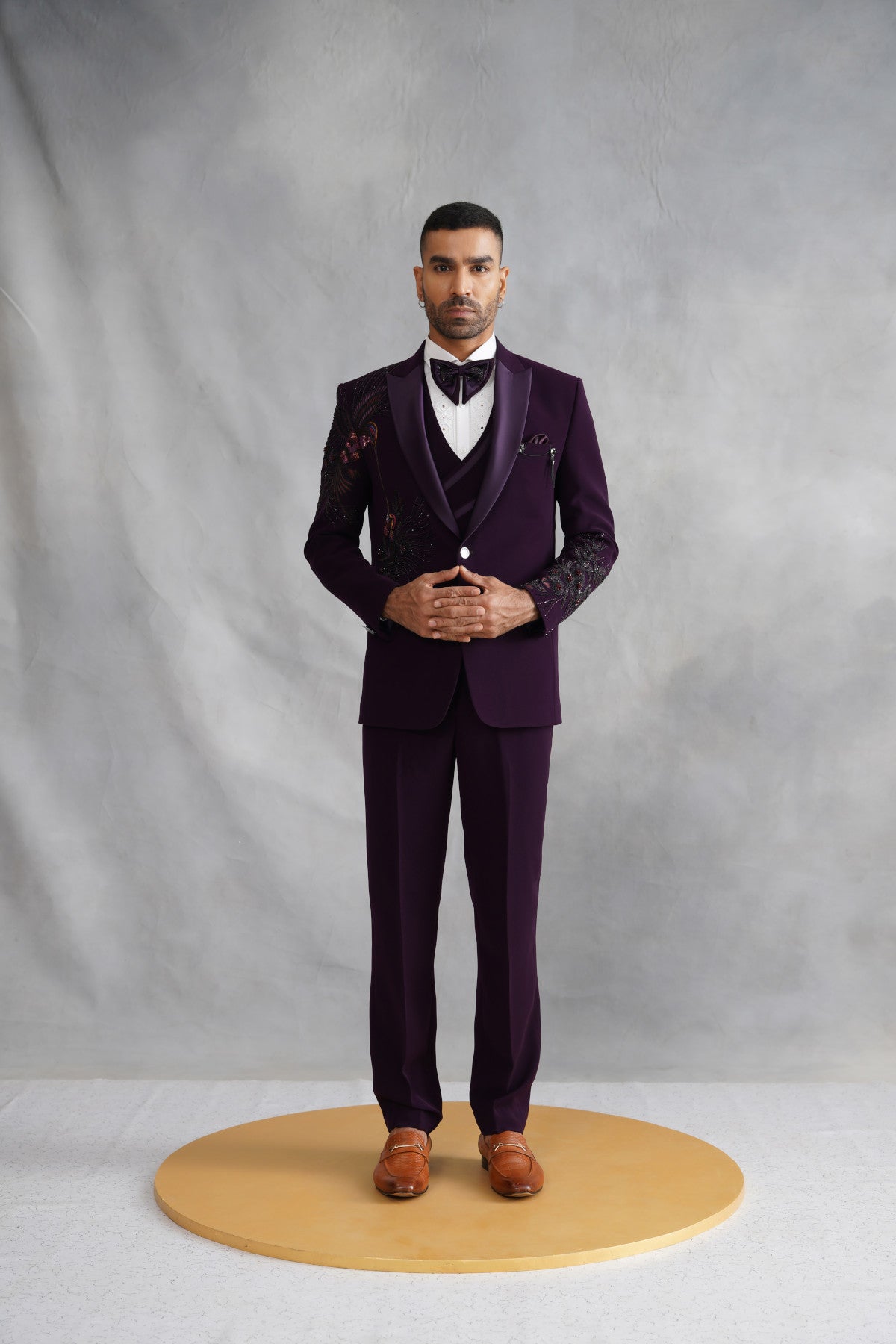 Purple Tuxedo with Botanical & Avian Embroidery
