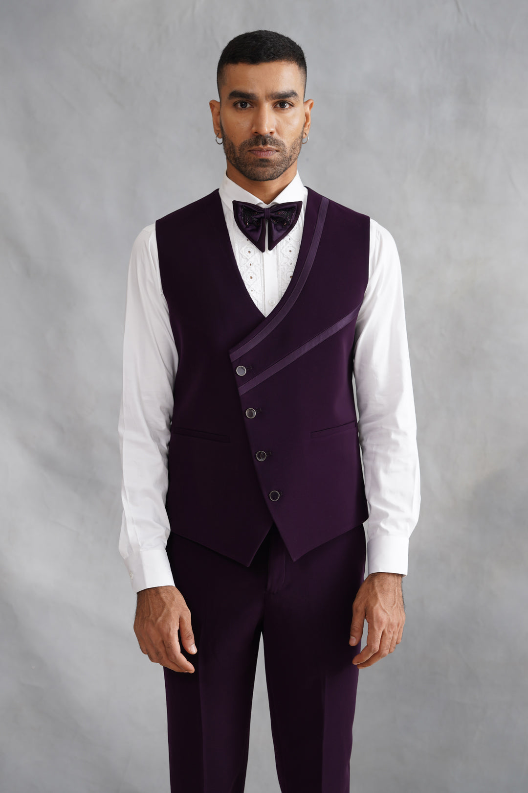 Purple Hand Embroidered Tuxedo on Italian Fabric