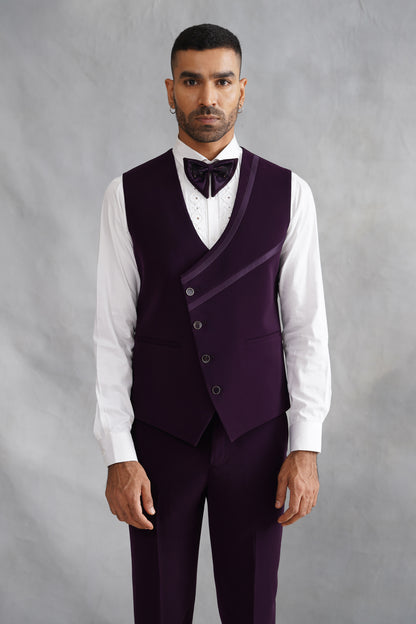 Purple Hand Embroidered Tuxedo on Italian Fabric