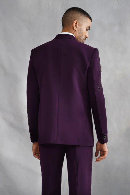 Purple Hand Embroidered Tuxedo on Italian Fabric