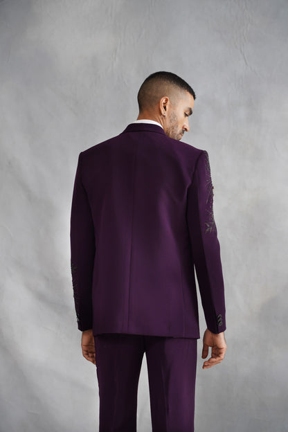 Purple Tuxedo with Botanical & Avian Embroidery