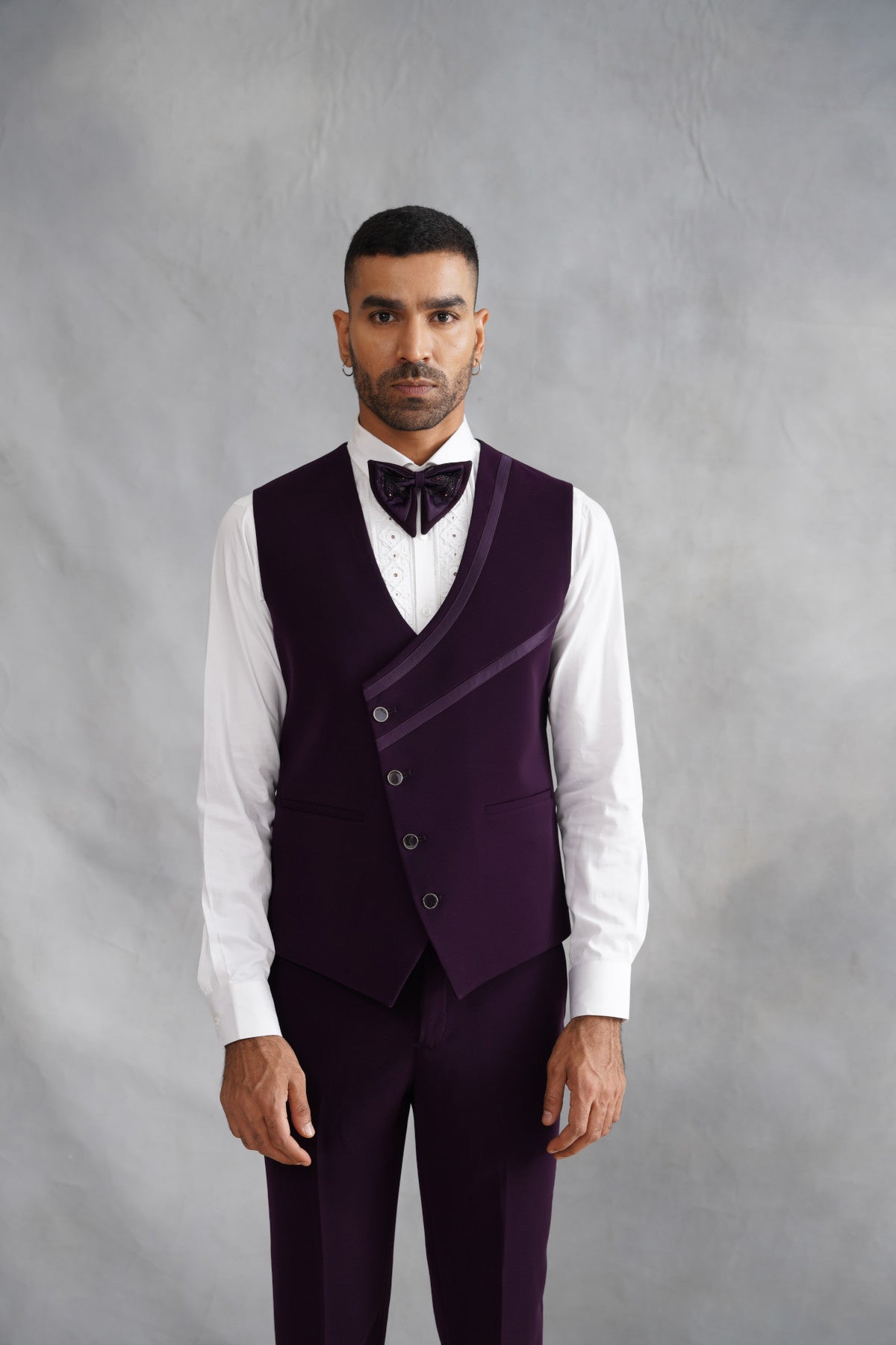 Purple Tuxedo with Botanical & Avian Embroidery