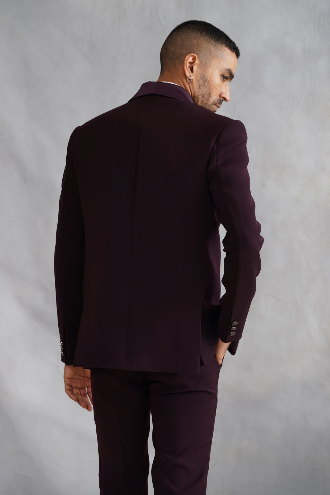 Wine Hand Embroidered Tuxedo on Italian Fabric