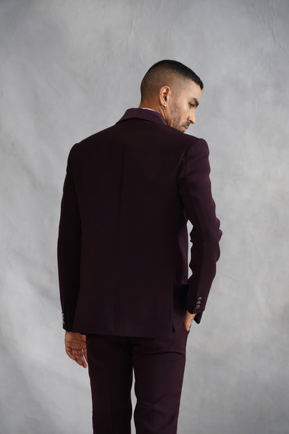 Wine Tuxedo with Sweeping Abstract Beadwork