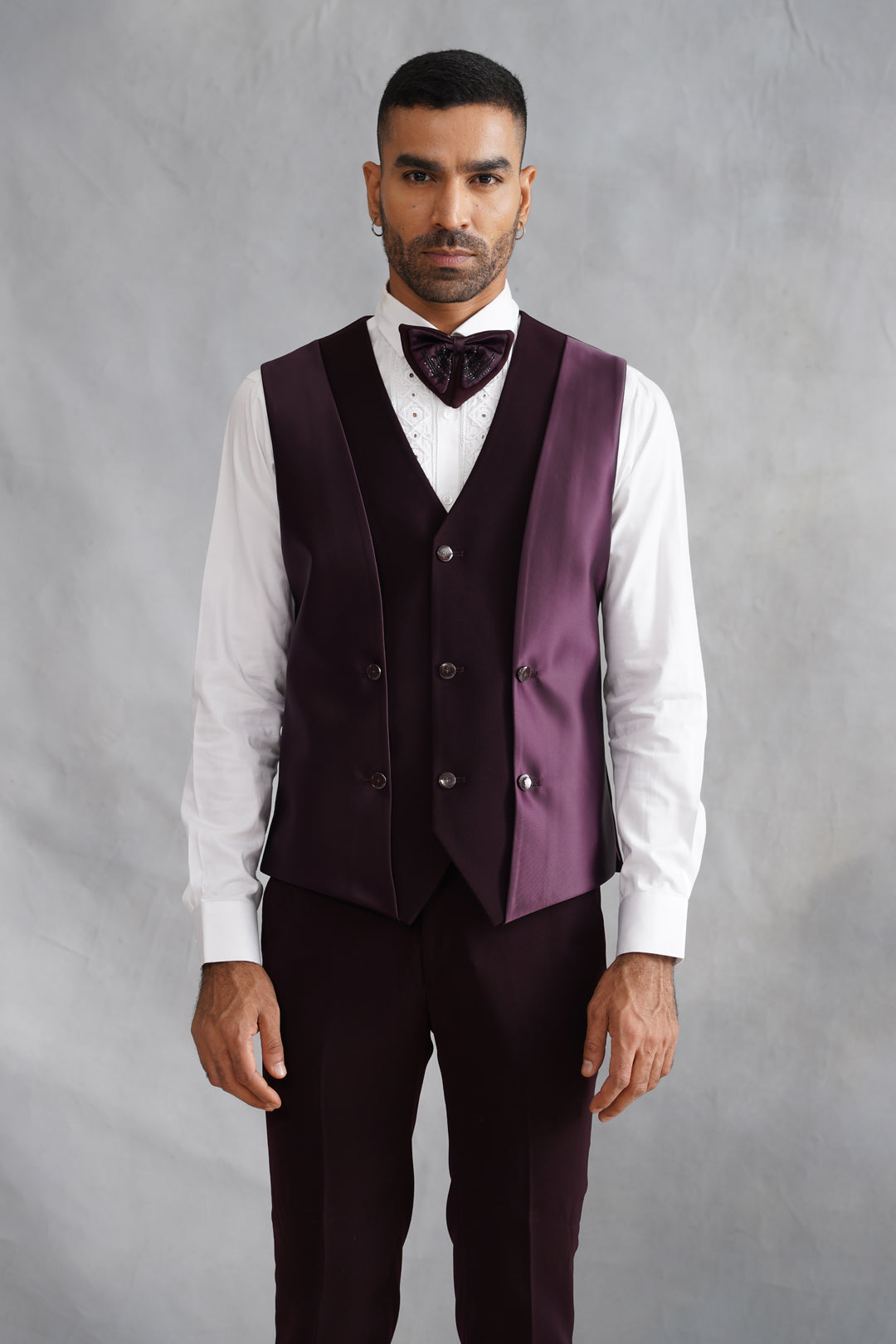 Wine Hand Embroidered Tuxedo on Italian Fabric