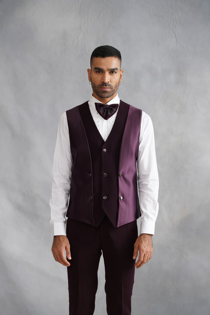 Wine Tuxedo with Sweeping Abstract Beadwork