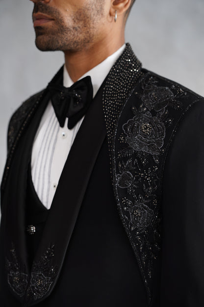 Black Hand Embroidered Tuxedo on Italian Fabric