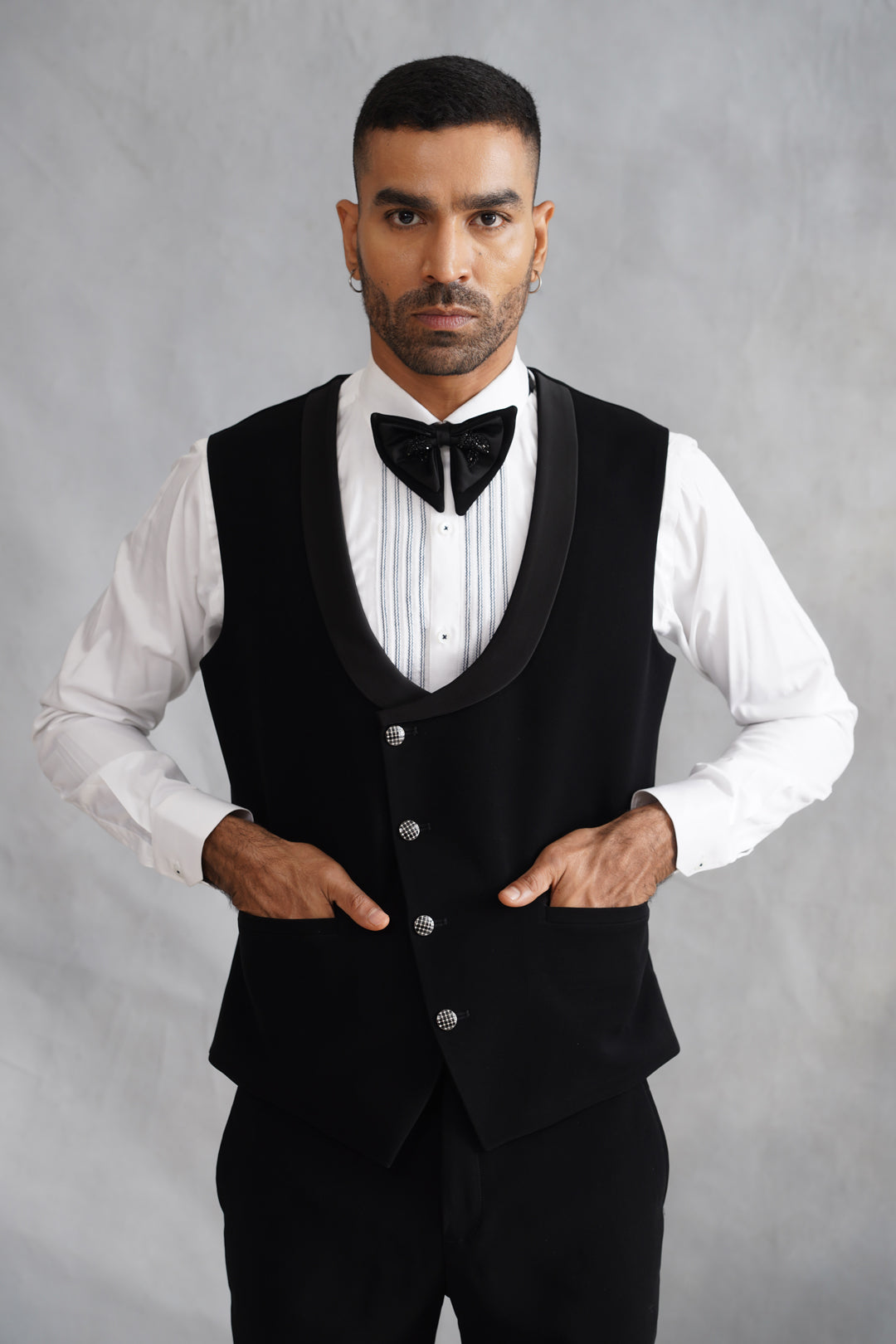 Black Hand Embroidered Tuxedo on Italian Fabric