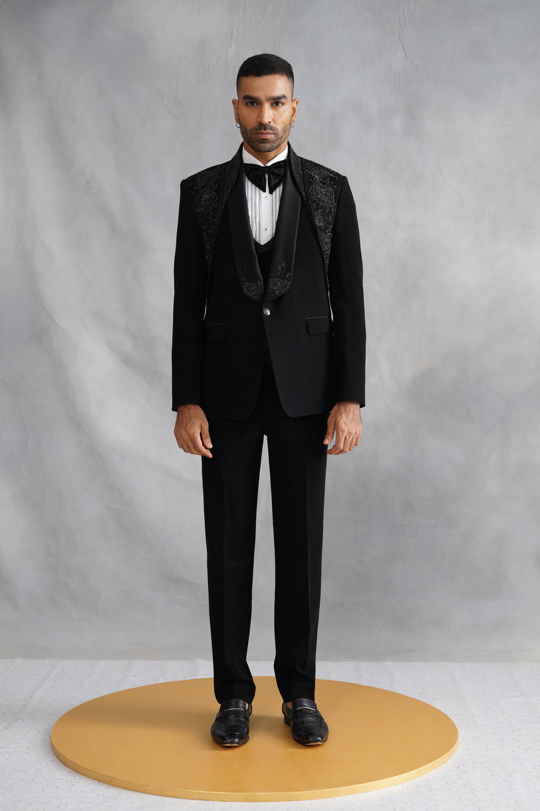 Black Hand Embroidered Tuxedo on Italian Fabric