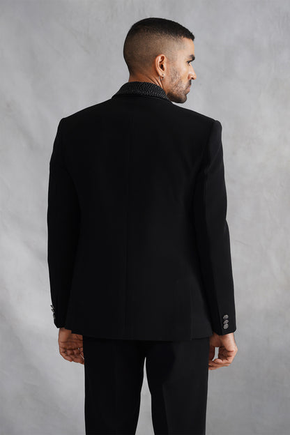 Black Tuxedo with Tone-on-Tone Floral Embroidered Lapel
