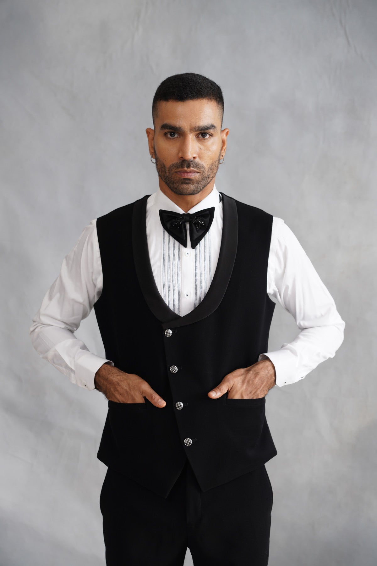 Black Tuxedo with Tone-on-Tone Floral Embroidered Lapel