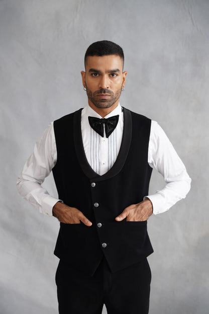 Black Tuxedo with Tone-on-Tone Floral Embroidered Lapel