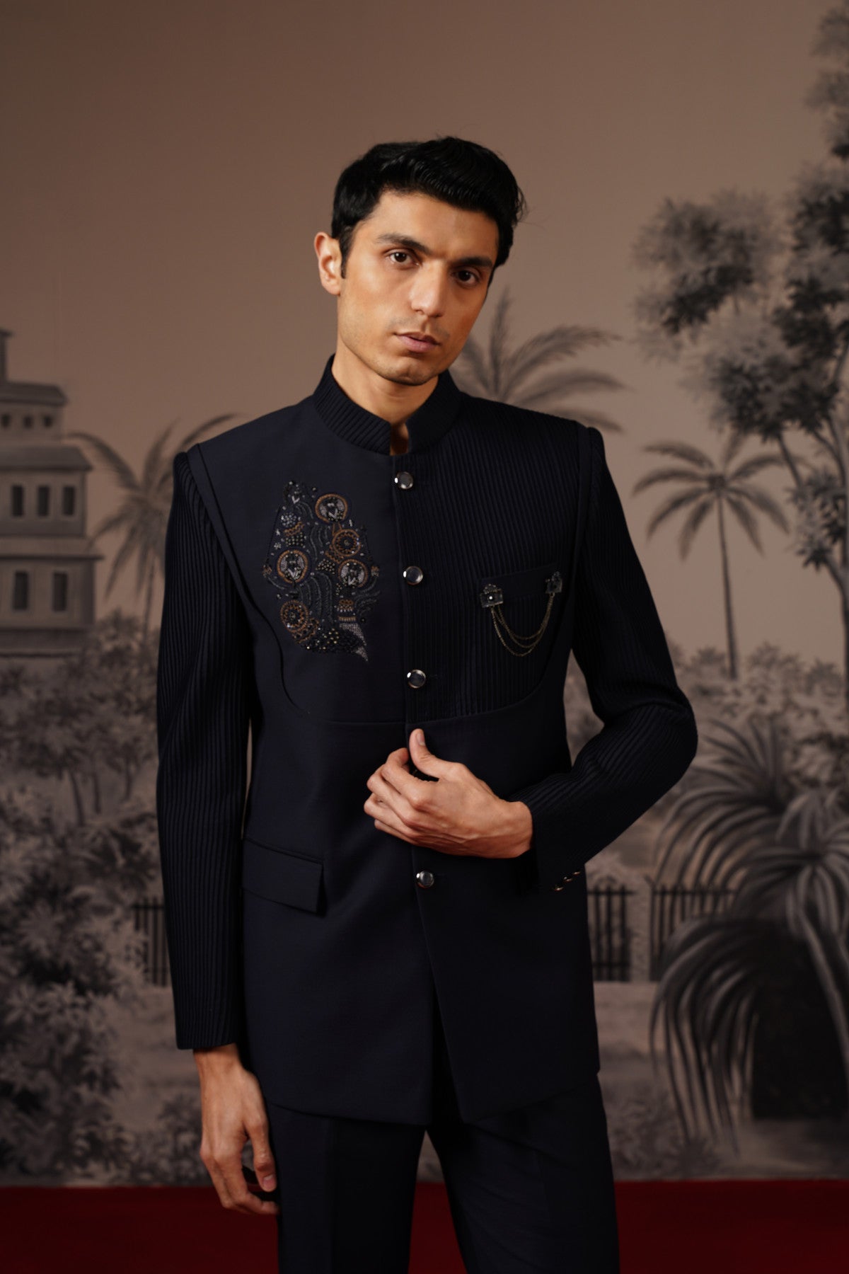 Navy Blue Bandhgala Suit Online Shop
