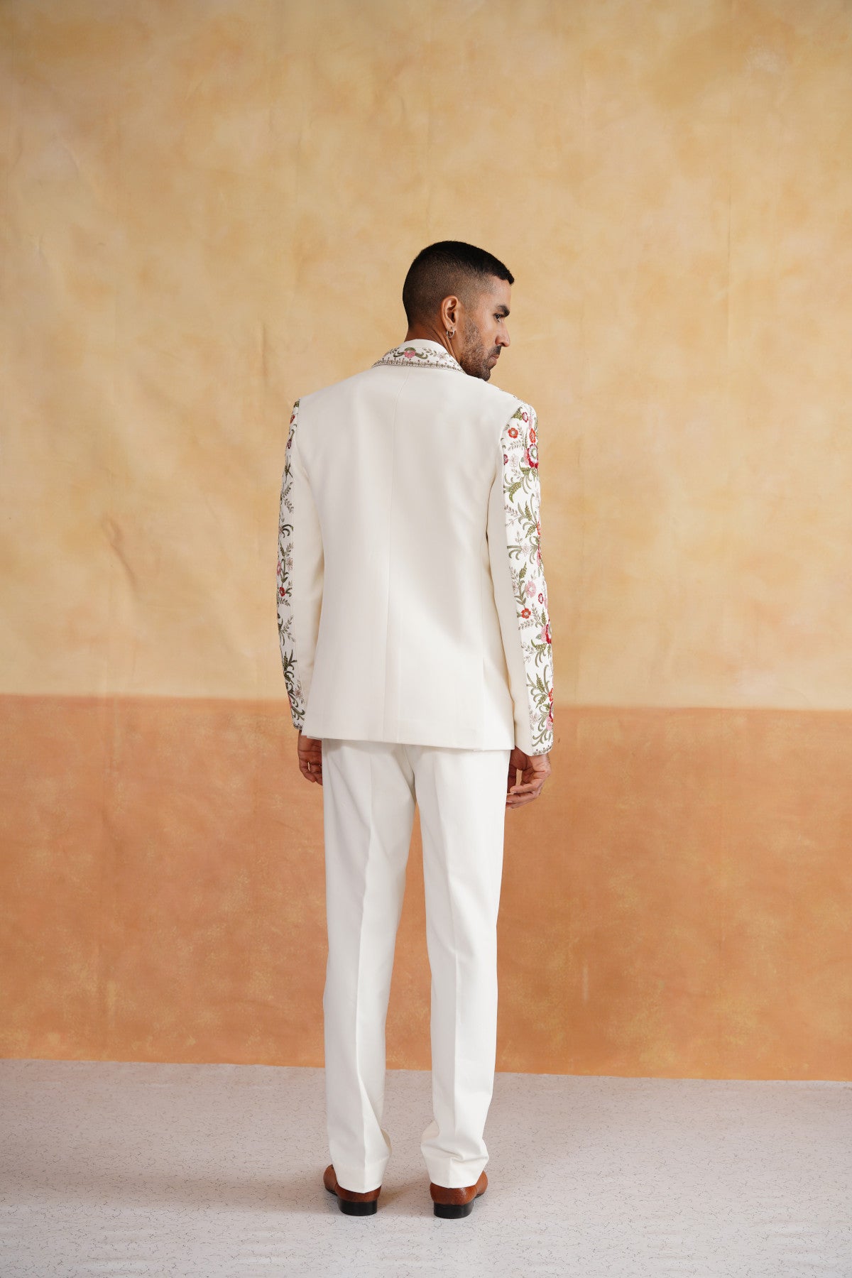 Ivory Tuxedo suit with Botanical Floral Embroidery