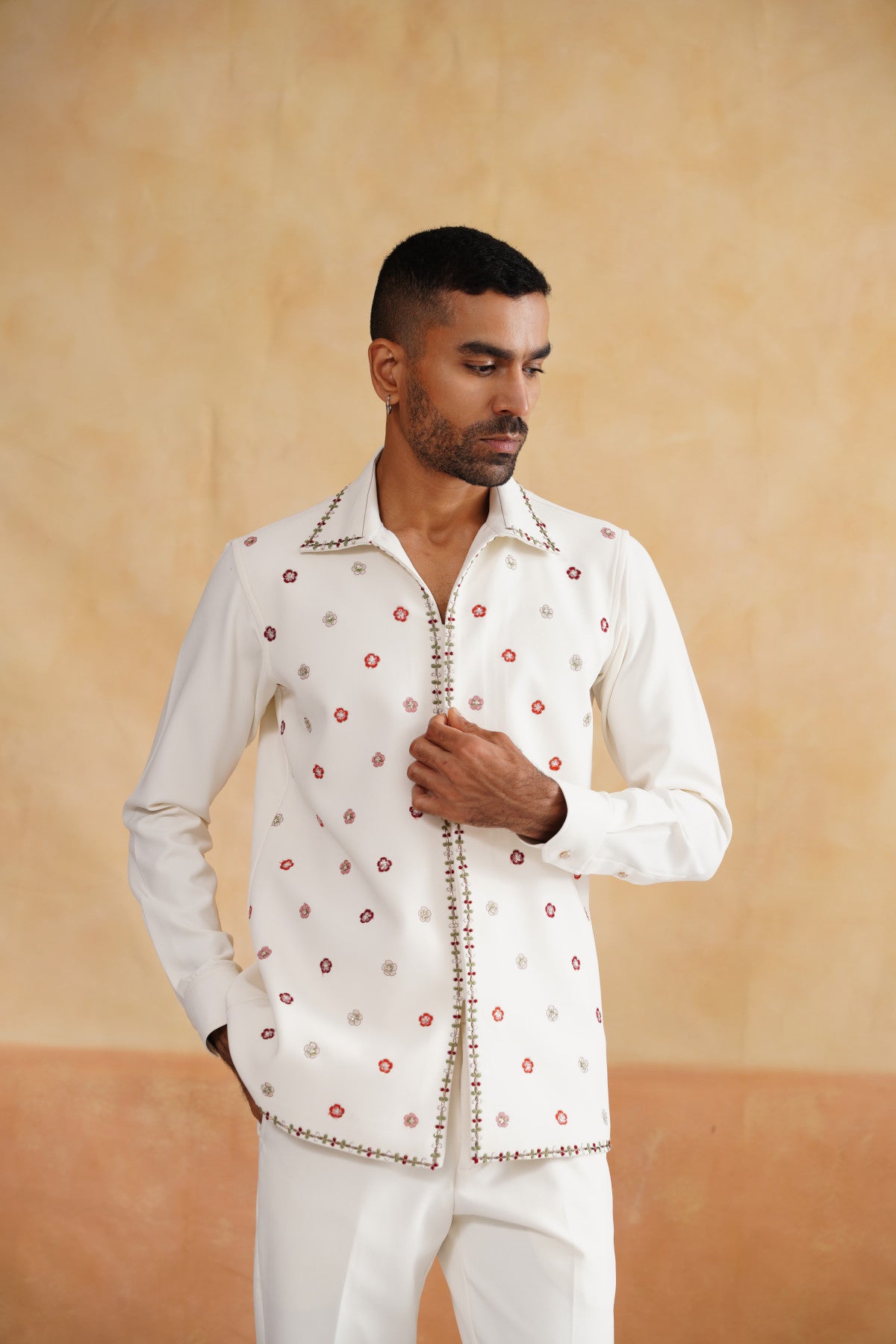 Ivory Tuxedo suit with Botanical Floral Embroidery