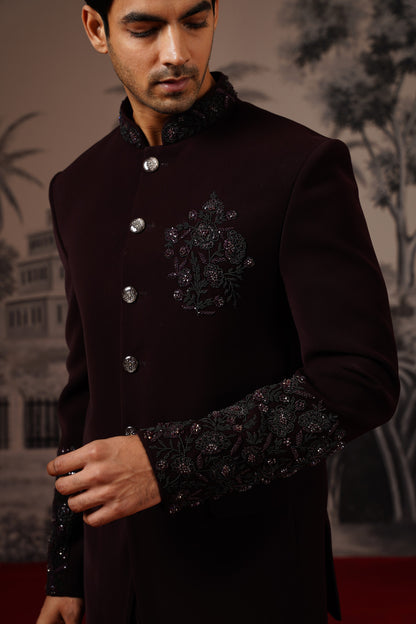 Buy maroon colour kurta pajama with waist coat for wedding