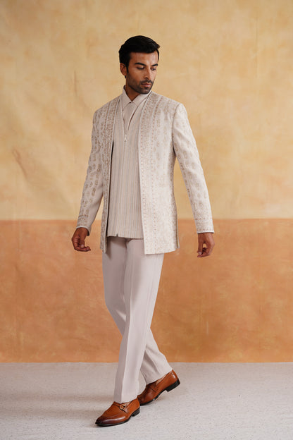 Cream Indowestern Handwork with Pearl and Thread Embroidery on Italian Fabric