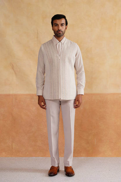 Cream Indowestern Handwork with Pearl and Thread Embroidery on Italian Fabric