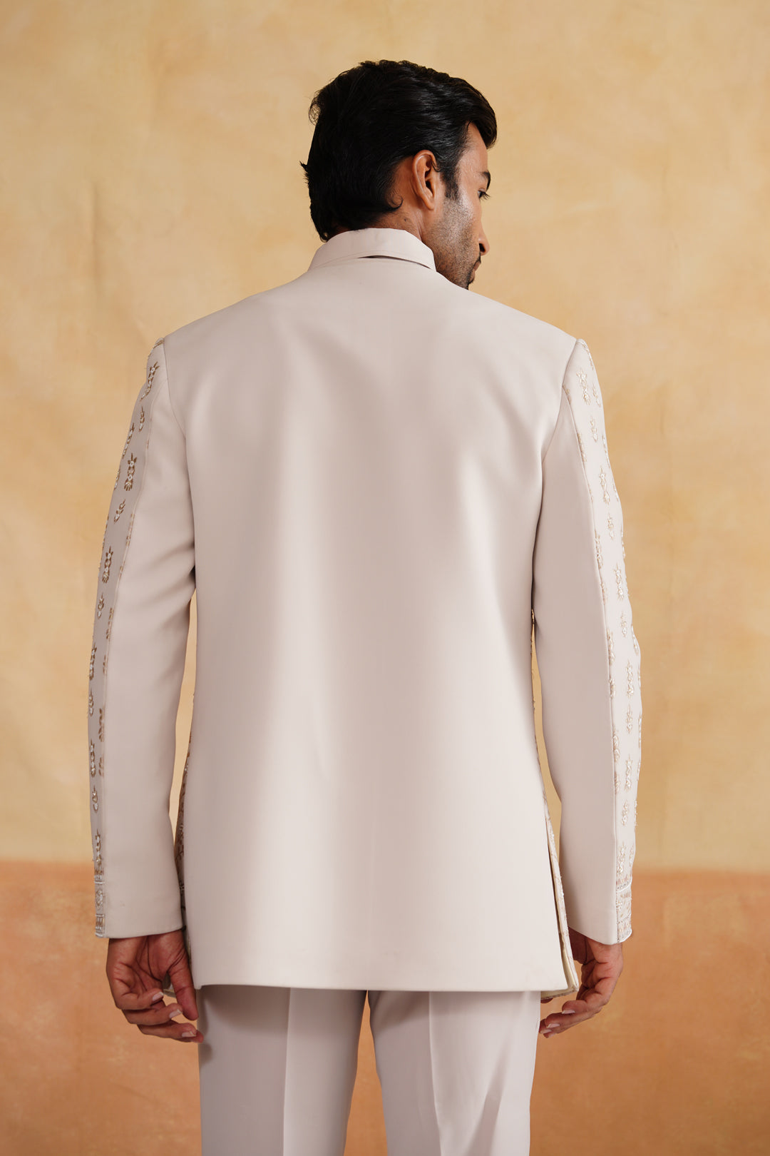 Cream Indowestern Handwork with Pearl and Thread Embroidery on Italian Fabric