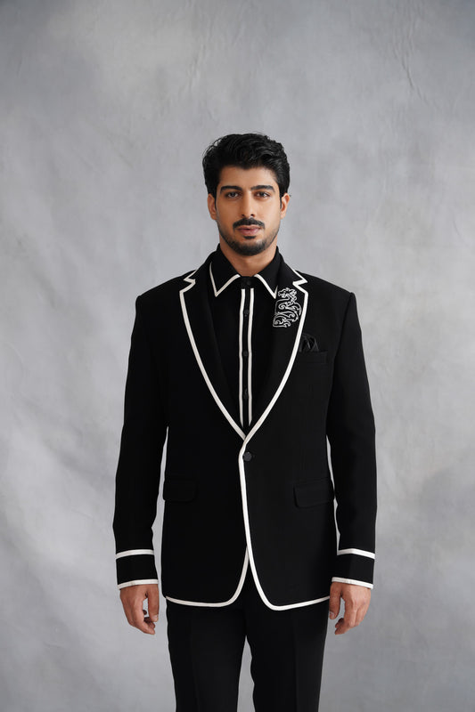 Black Designer Classic Suit with Piping Work
