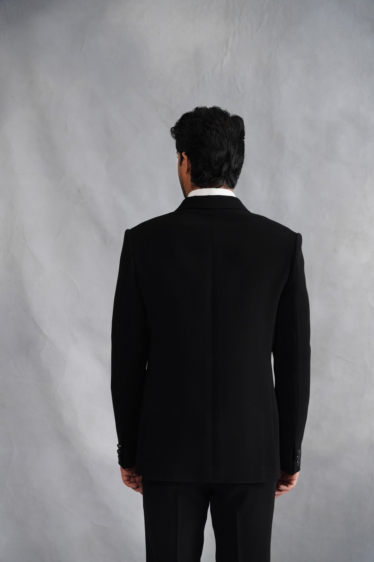 Black Tuxedo Suit with Abstract Continuous Line Art Embroidery