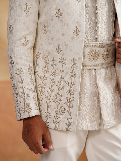 White Pitta Hand Work Indowestern on Silk