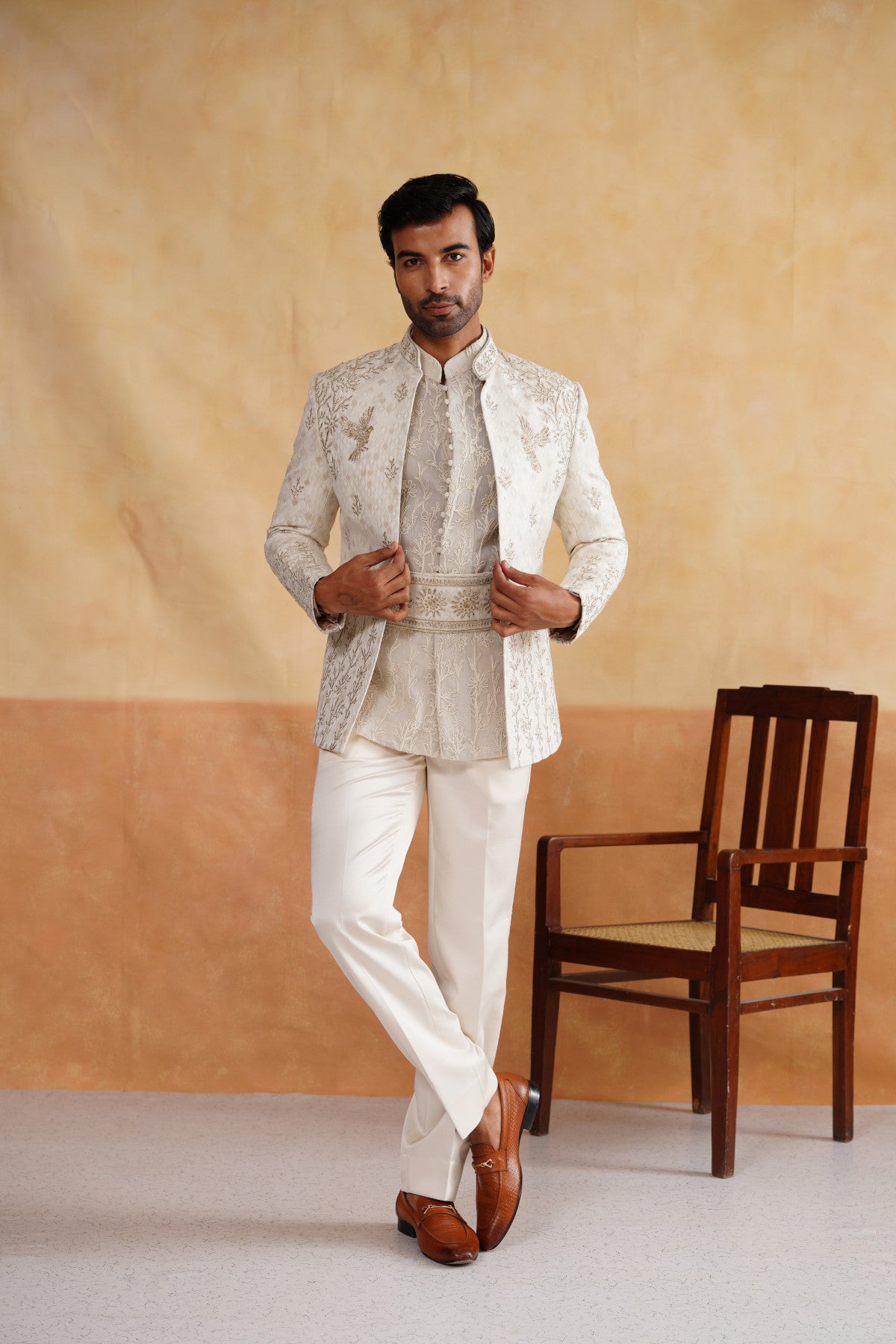 Shop white hand work indo western
