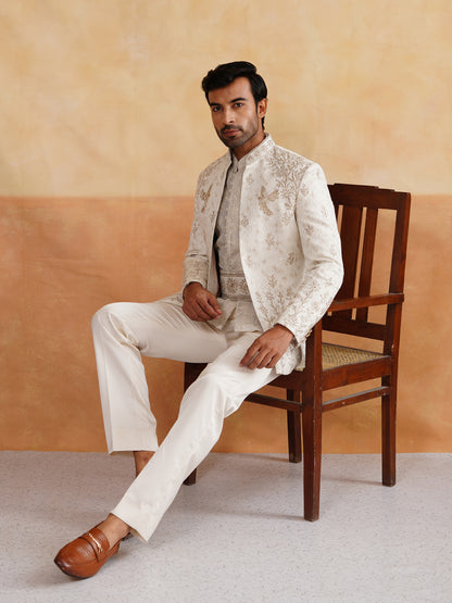 White Pitta Hand Work Indowestern on Silk